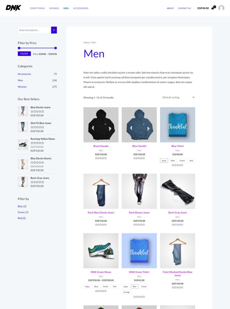 More men store page